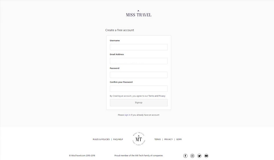 Registro de Miss Travel