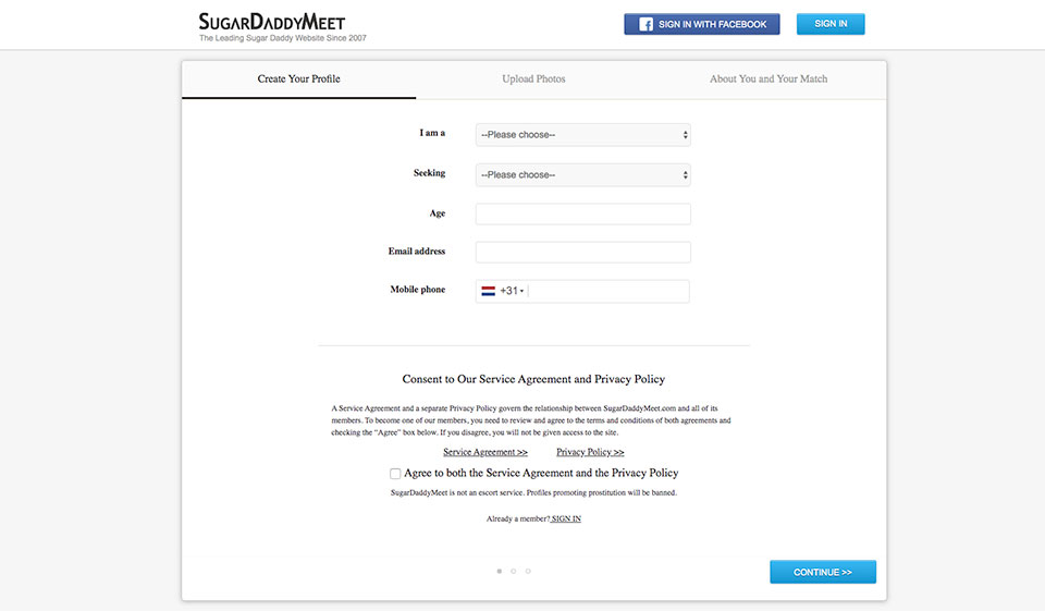 Register with SugarDaddyMeet