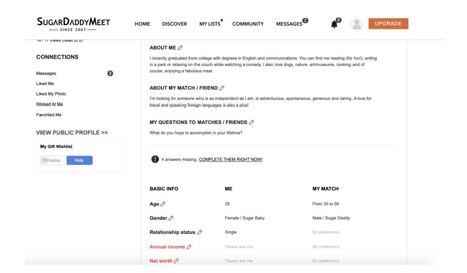 Design and usability SugarDaddyMeet